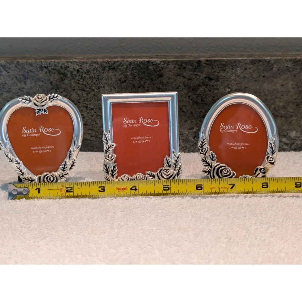 Godinger Mini Picture Frames Silver Plated Set of 3 Satin Rose 1994 Vintage 2x2